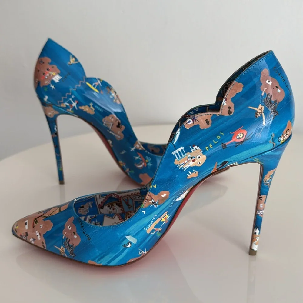 Christian Louboutin *NEW* Blue Patterned Women's Heels- Size 39.5 - Picture 6 of 13